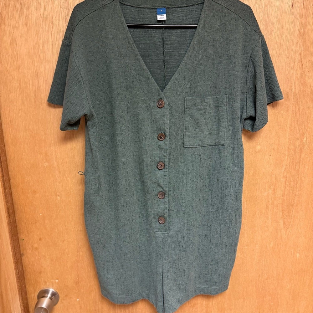 OLD NAVY Green Button-Up V-Neck Romper